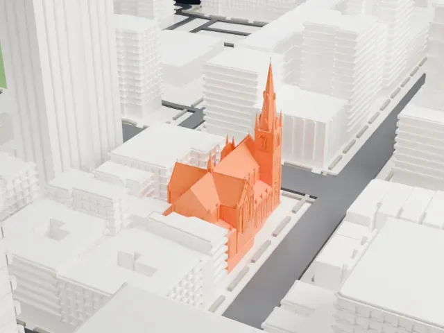 Holy Name of Jesus Roman Catholic Church model, West view