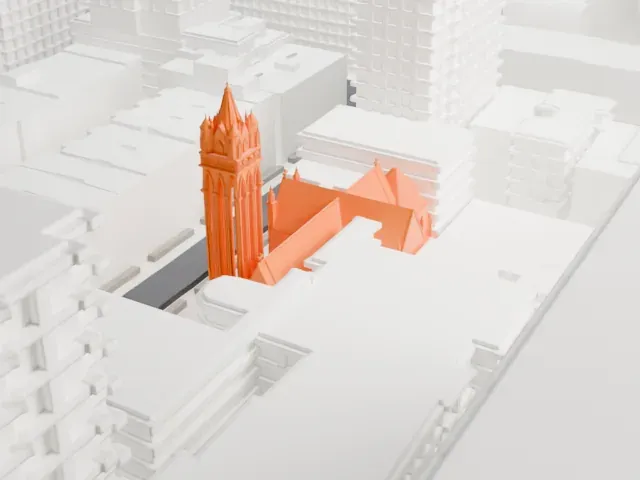 Holy Trinity Church, St. Christopher House and Parsonage model, West view