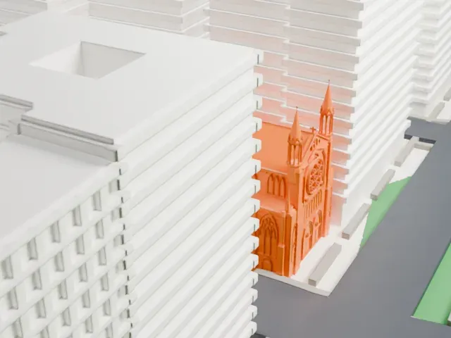 Holy Trinity Lutheran Church model, South view
