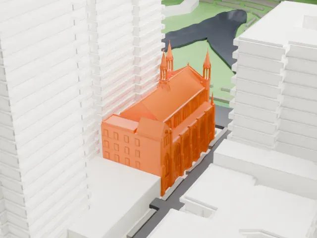 Holy Trinity Lutheran Church model, West view