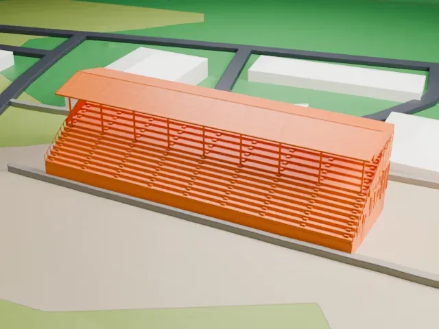 Tribune III, Hoppegarten Racecourse model, East view