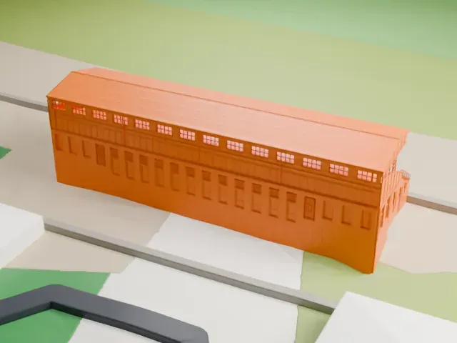 Tribune III, Hoppegarten Racecourse model, West view