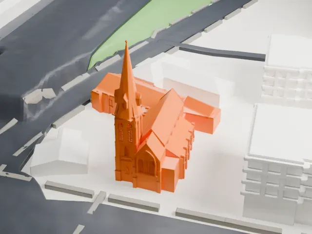 House of Prayer Episcopal Church and Rectory model, East view