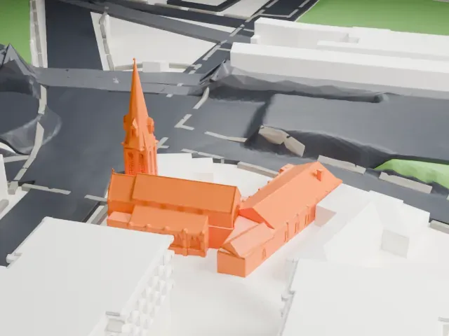 House of Prayer Episcopal Church and Rectory model, North view