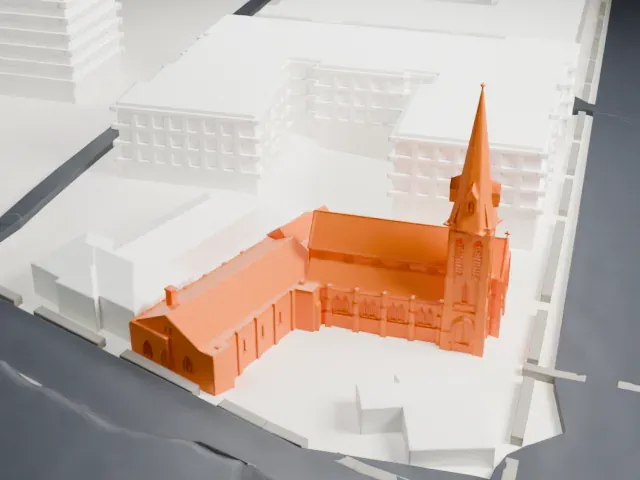 House of Prayer Episcopal Church and Rectory model, South view
