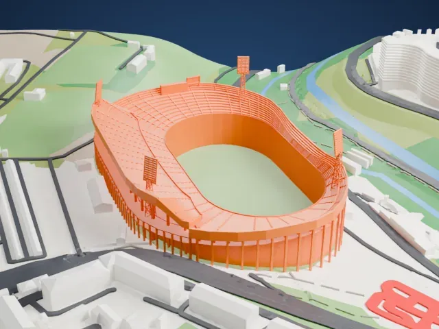 Hrazdan Stadium model, South view