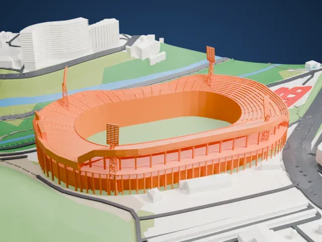 Hrazdan Stadium model, West view