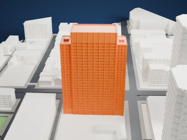 Hydro-Québec Building model, West view