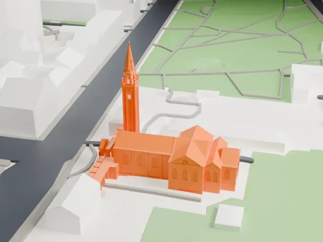 Ibn Rushd-Goethe Mosque model, East view