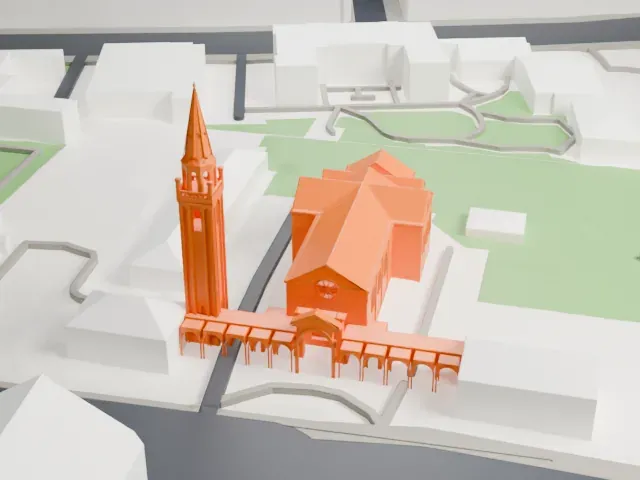 Ibn Rushd-Goethe Mosque model, South view