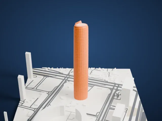 Iconic Tower model, East view