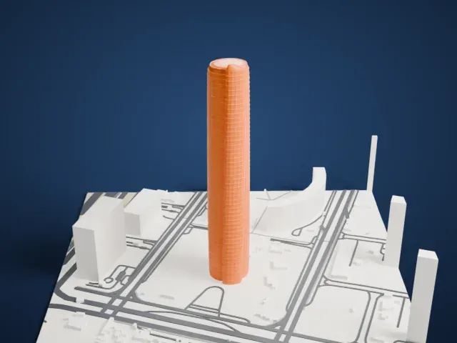 Iconic Tower model, West view