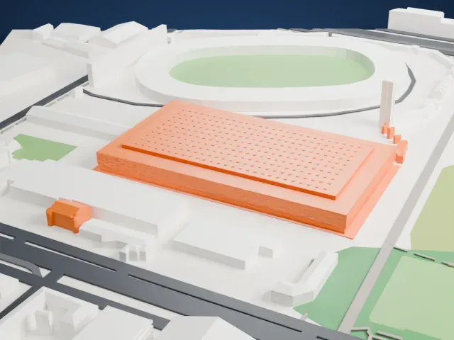 Inalpi Arena model, East view