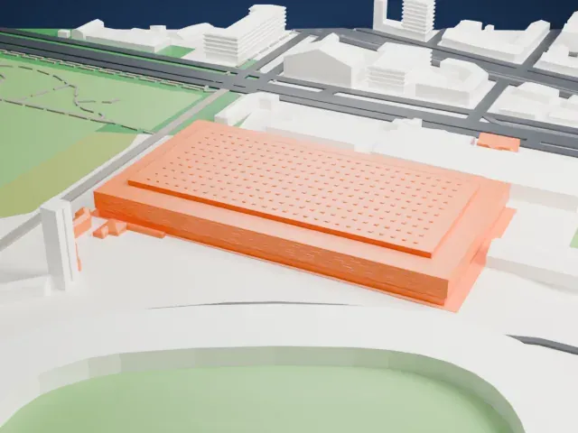 Inalpi Arena model, West view