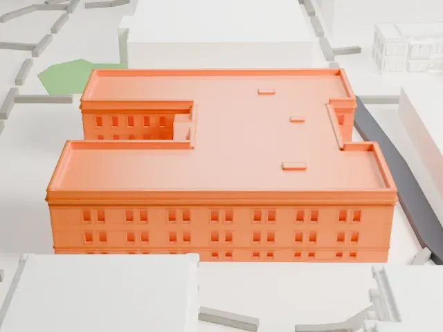 Industrial Arts Building model, North view