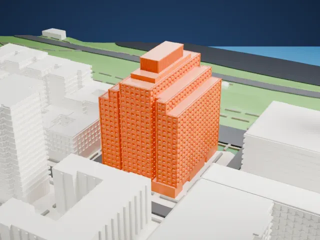 Interchurch Center model, East view