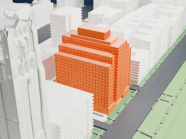 Interchurch Center model, North view
