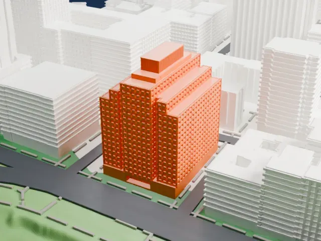 Interchurch Center model, West view