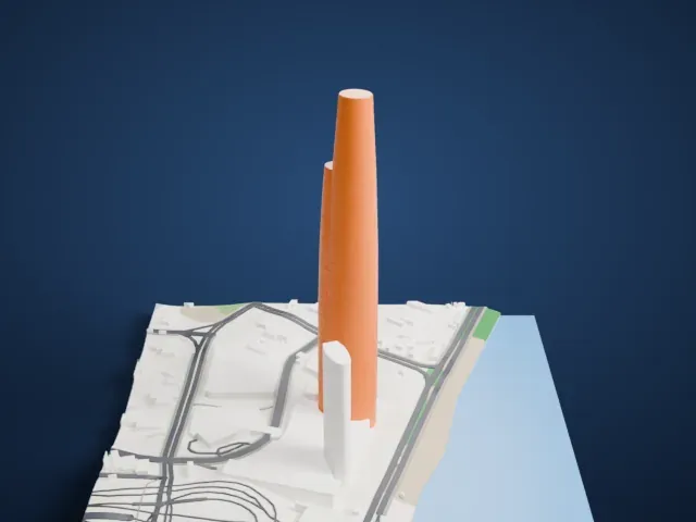 International Land-Sea Center model, East view