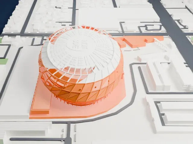 Intuit Dome model, East view