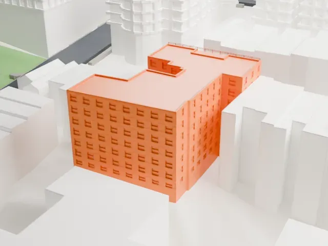 Ivey Delph Apartments model, East view