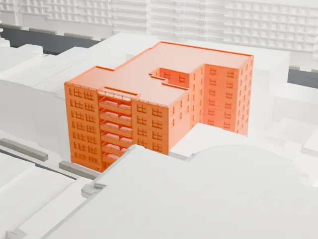 Ivey Delph Apartments model, West view