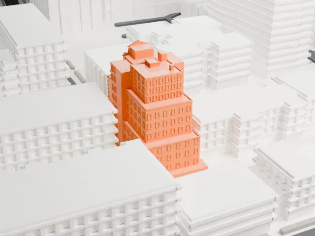 Jamaica Chamber of Commerce Building model, East view