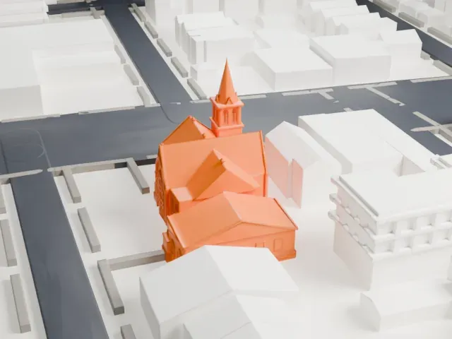 Jamaica First German Presbyterian Church model, North view