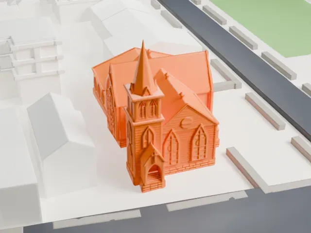 Jamaica First German Presbyterian Church model, South view