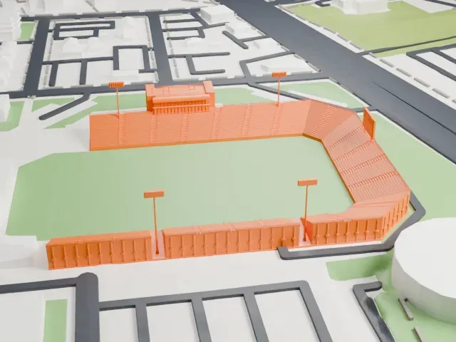 James M. Shuart Stadium model, East view