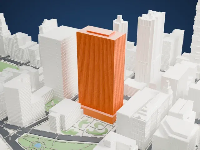 Javits Federal Building model, East view
