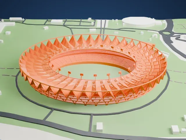 Jawaharlal Nehru Stadium (Delhi) model, East view