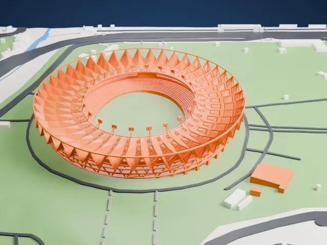 Jawaharlal Nehru Stadium (Delhi) model, North view