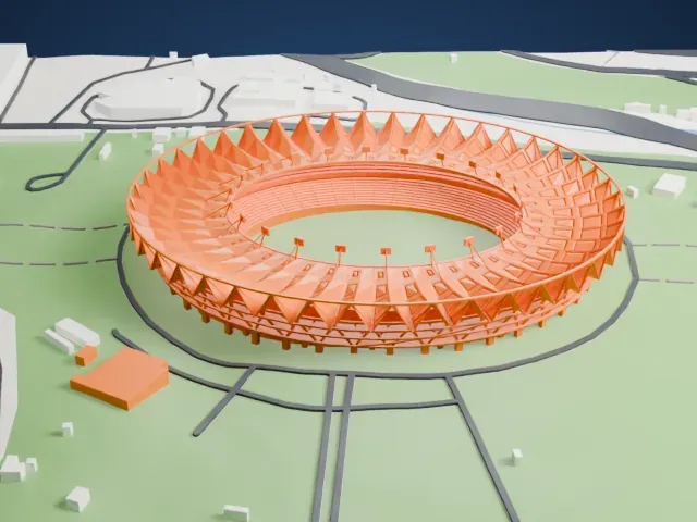 Jawaharlal Nehru Stadium (Delhi) model, West view