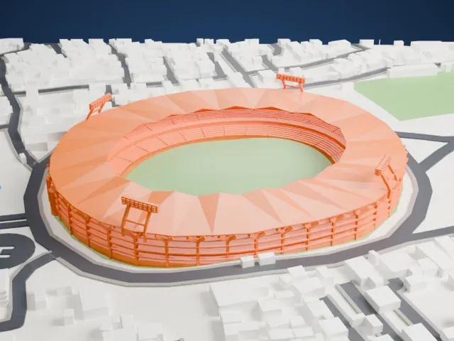 Jawaharlal Nehru Stadium (Kochi) model, East view