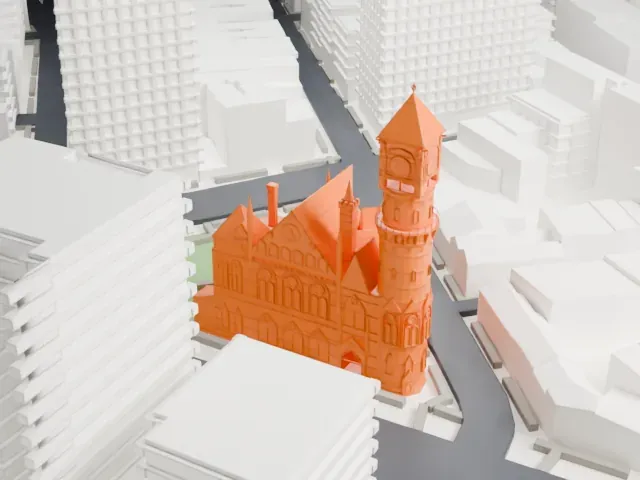 Jefferson Market Library model, East view