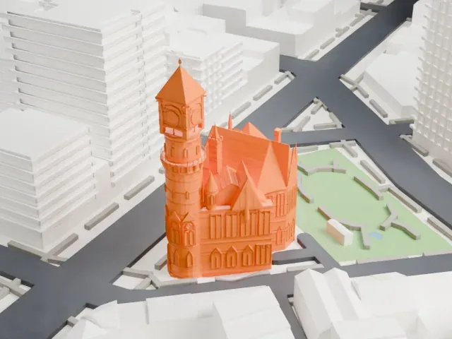Jefferson Market Library model, North view
