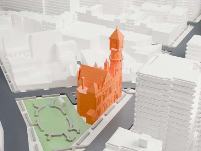 Jefferson Market Library model, South view