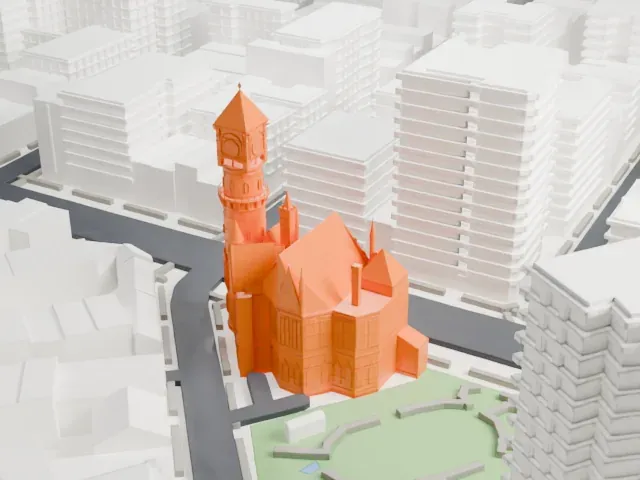 Jefferson Market Library model, West view