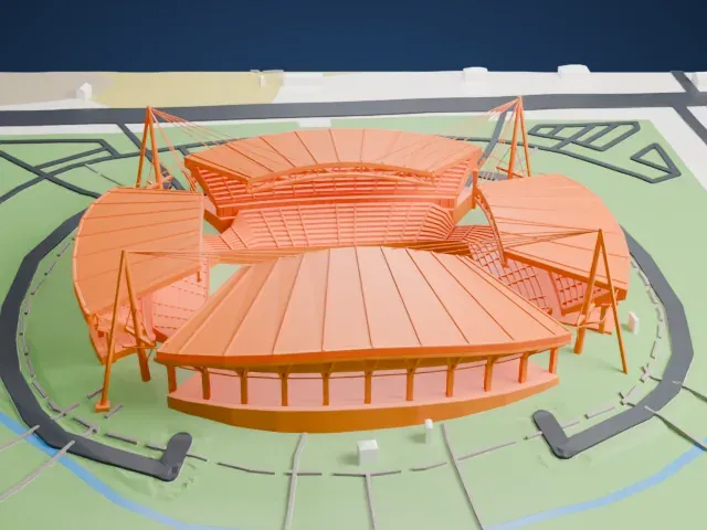 Jeonju World Cup Stadium model, East view