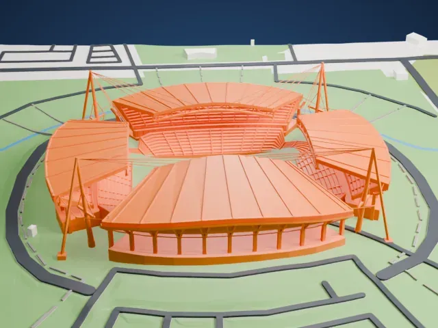 Jeonju World Cup Stadium model, West view