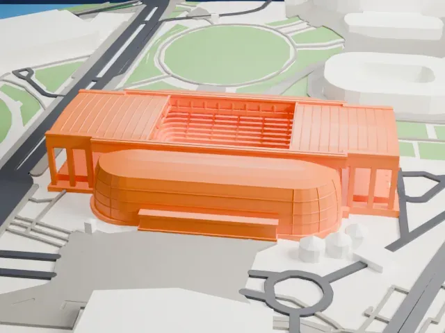 John Cain Arena model, East view