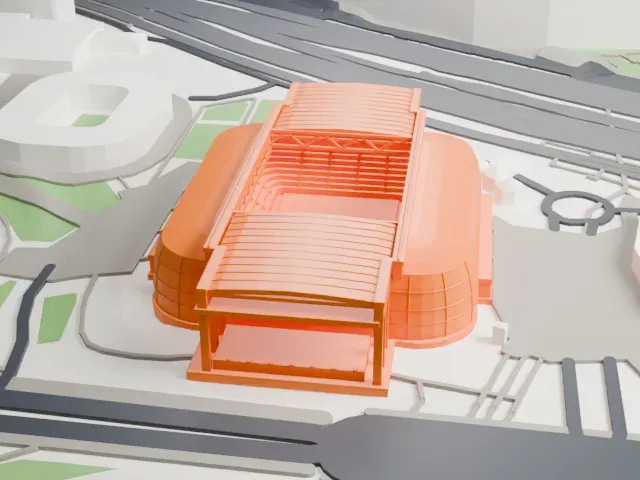 John Cain Arena model, South view