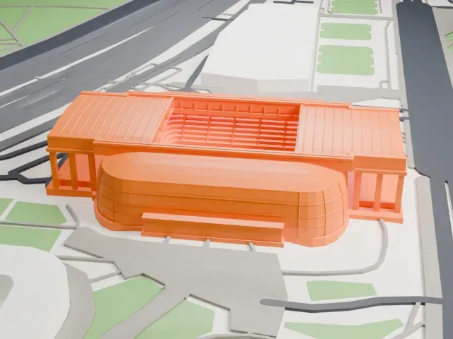 John Cain Arena model, West view