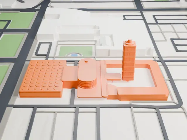 Johnson Wax Headquarters model, East view