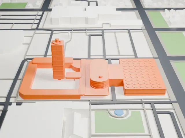Johnson Wax Headquarters model, West view