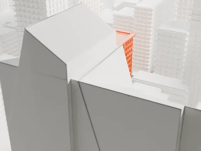 Judge Building model, West view