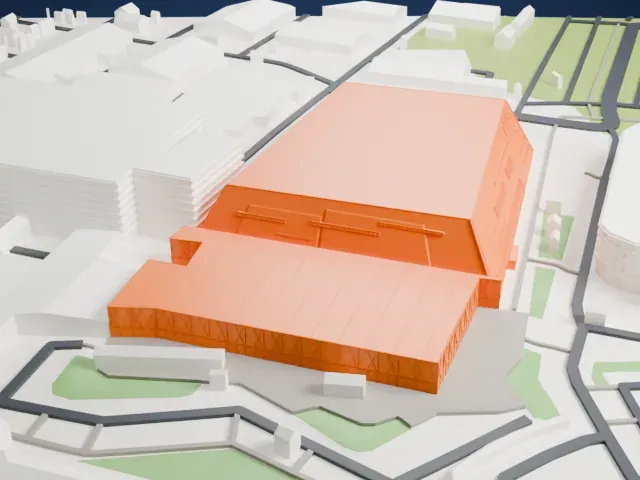 Jyske Bank Boxen model, West view