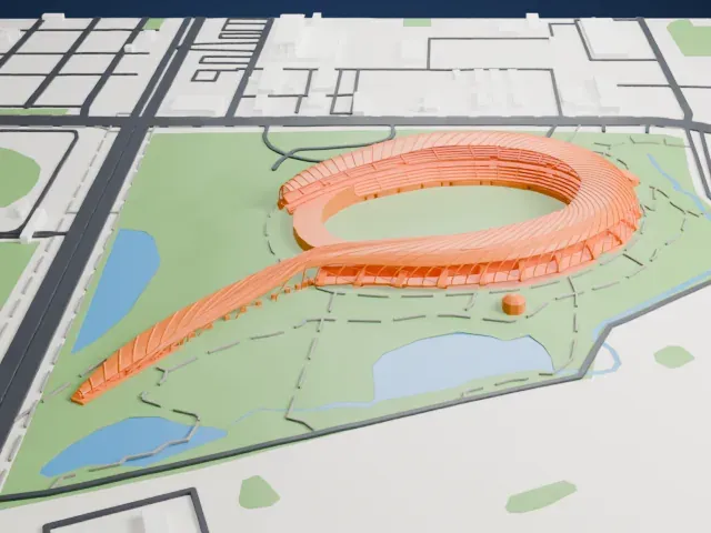 Kaohsiung National Stadium model, East view