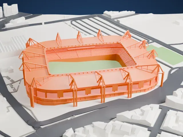 Karaiskakis Stadium model, East view